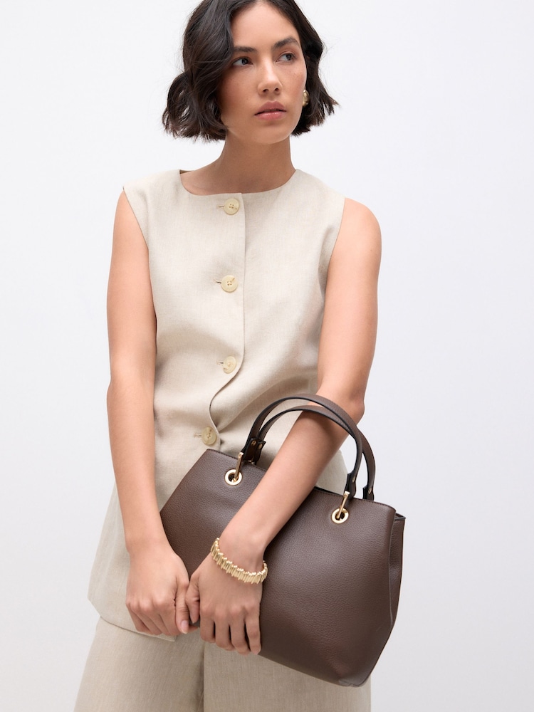 Chocolate Brown Structured Tote Bag with Detachable Purse - Image 1 of 12 Chocolate Brown Structured Tote Bag with Detachable Purse - Image 1 of 12