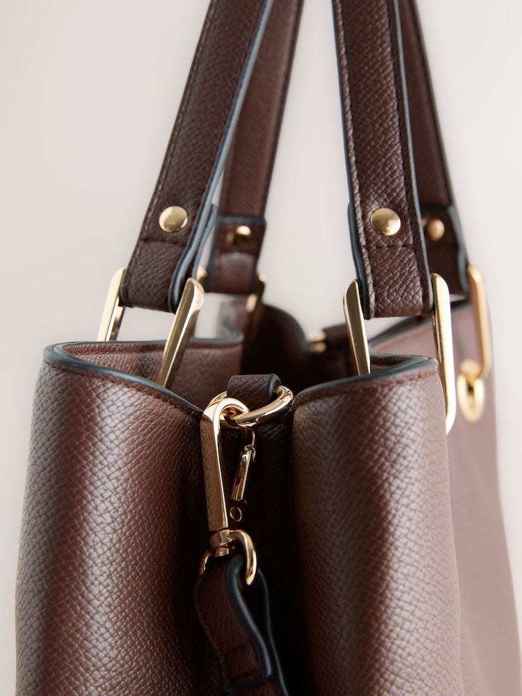 Buy Chocolate Brown Structured Tote Bag with Detachable Purse from