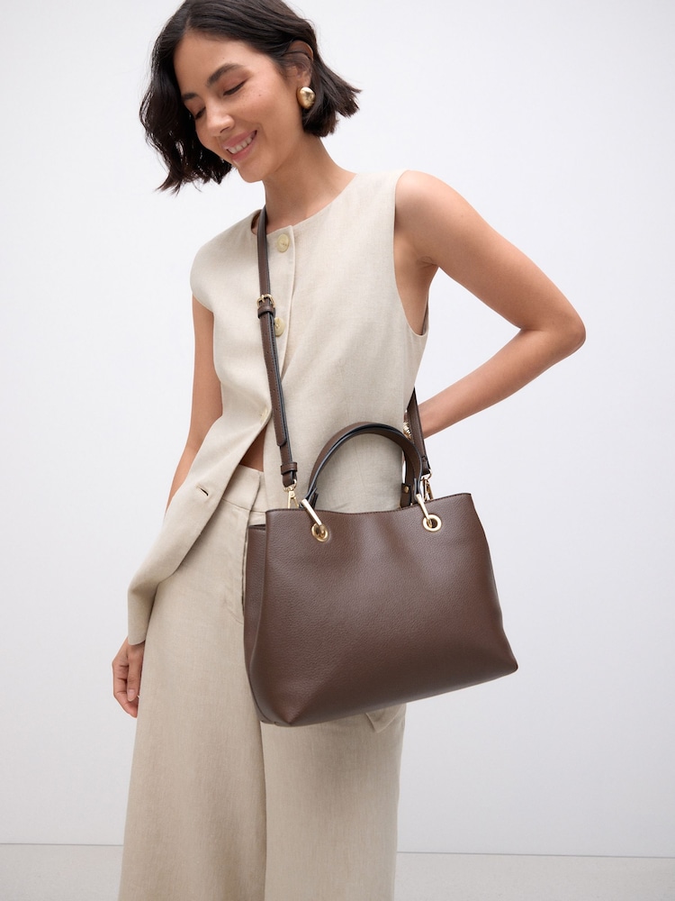 Chocolate Brown Structured Tote Bag with Detachable Purse - Image 2 of 12 Chocolate Brown Structured Tote Bag with Detachable Purse - Image 2 of 12