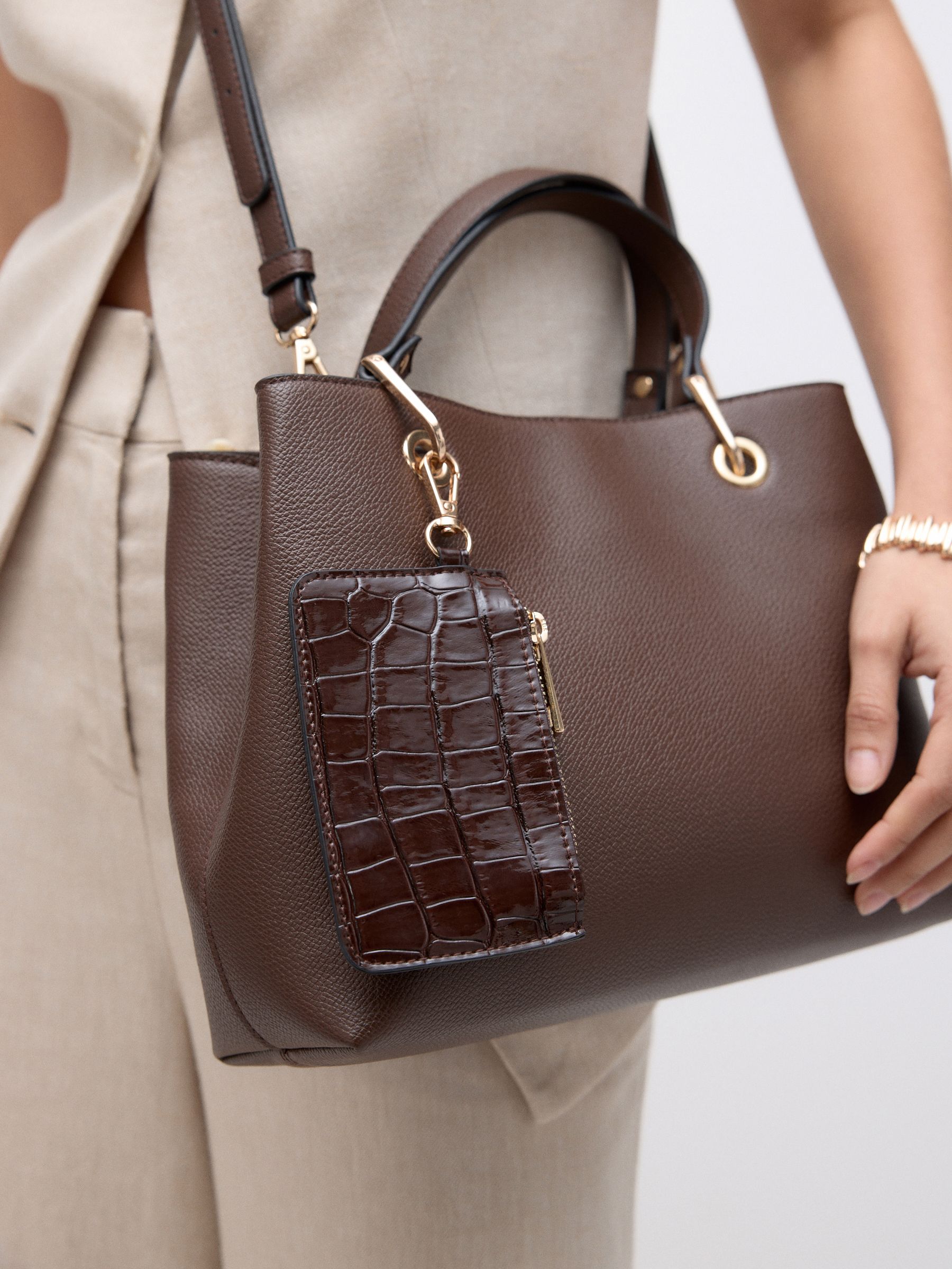 Buy Chocolate Brown Structured Tote Bag with Detachable Purse from