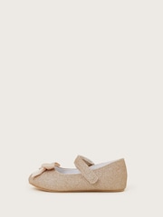 Monsoon Gold Baby Glitter Bow Walkers Shoes - Image 1 of 3