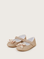 Monsoon Gold Baby Glitter Bow Walkers Shoes - Image 2 of 3