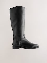 Black Leather Standard/Wide Fit Forever Comfort® Knee High Flat Rider Boots - Image 1 of 5
