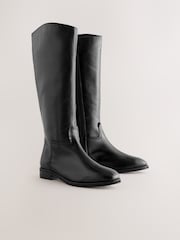 Black Leather Standard/Wide Fit Forever Comfort® Knee High Flat Rider Boots - Image 2 of 5