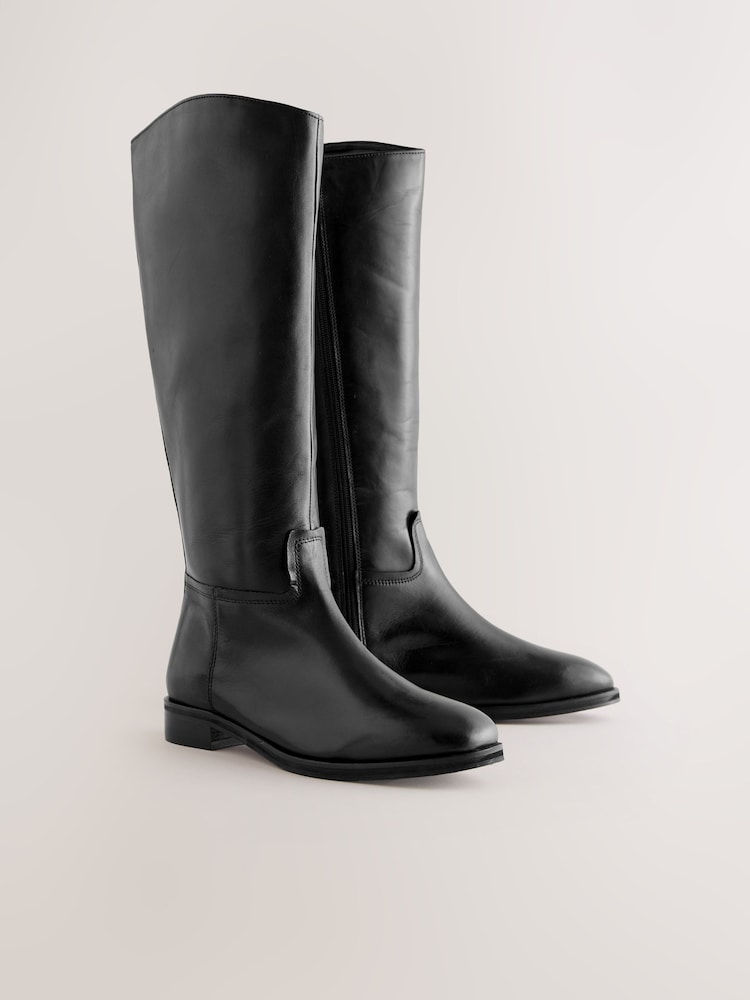 Black Leather Standard/Wide Fit Forever Comfort® Knee High Flat Rider Boots - Image 2 of 5