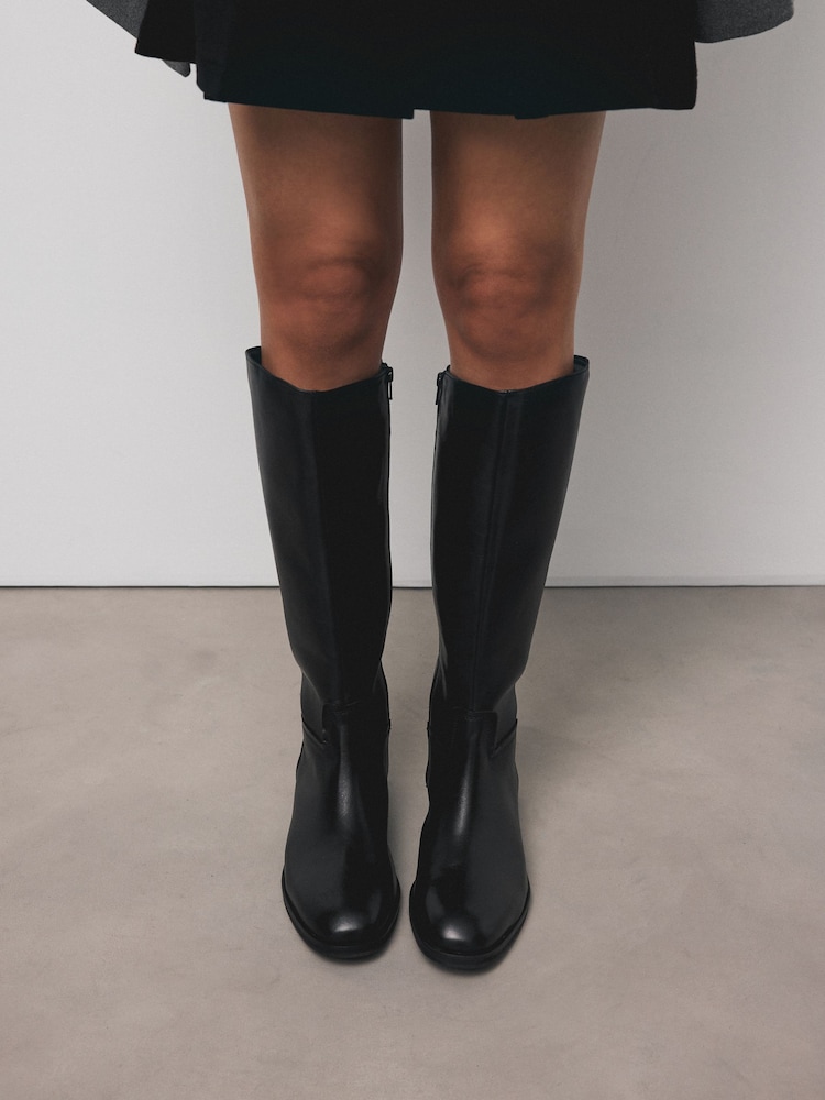 Womens Next Black Leather Standard/Wide Fit Forever Comfort Flat Riding Boots US 8 (UK 6)