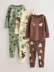 Teal/Ecru Animal Snuggle Pyjamas 3 Pack (9mths-8yrs) - Image 1 of 6