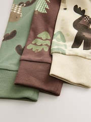 أزرق على أخضر/بيج فاتح برسمة حيوانات - حزمة من 3 بيجامات دافئة (9 شهور-8 سنة) - صورة 8 من 9