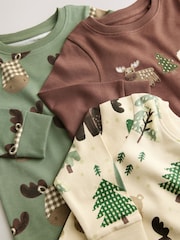 أزرق على أخضر/بيج فاتح برسمة حيوانات - حزمة من 3 بيجامات دافئة (9 شهور-8 سنة) - صورة 9 من 9