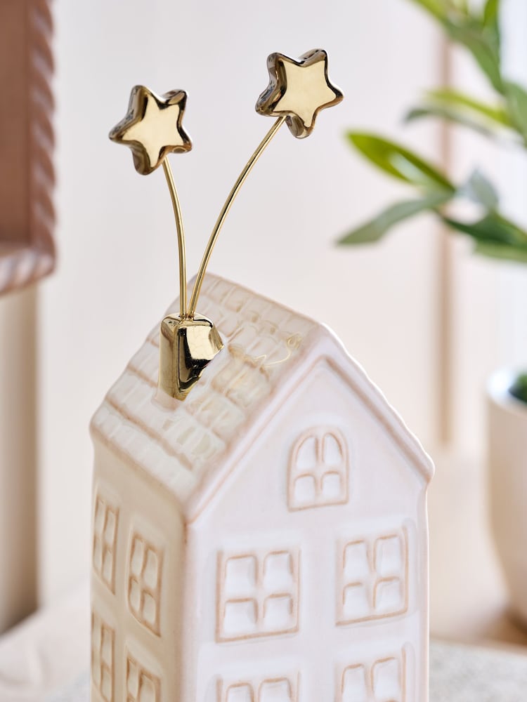 Cream Ceramic Winter House Ornament - Image 2 of 3