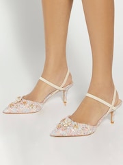 Dune London Pink Diana Flower Boucle Open Court Heels - Image 1 of 6