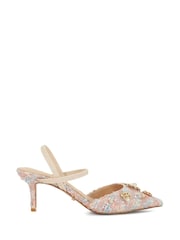 Dune London Pink Diana Flower Boucle Open Court Heels - Image 2 of 6