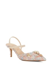 Dune London Pink Diana Flower Boucle Open Court Heels - Image 3 of 6
