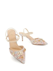 Dune London Pink Diana Flower Boucle Open Court Heels - Image 5 of 6