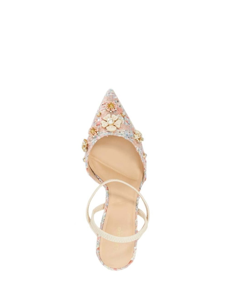 Dune London Pink Diana Flower Boucle Open Court Heels - Image 6 of 6