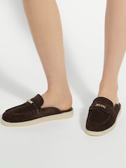 Dune London Brown Gracious Backless Branded Trim Loafers - Image 6 of 6
