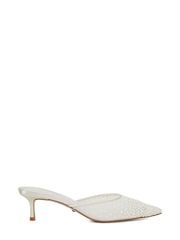 Dune London White Cuddling Bridal Mesh Kitten Mule Heels - Image 1 of 5