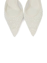 Dune London White Cuddling Bridal Mesh Kitten Mule Heels - Image 2 of 5