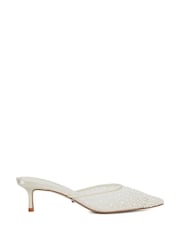 Dune London White Cuddling Bridal Mesh Kitten Mule Heels - Image 4 of 5