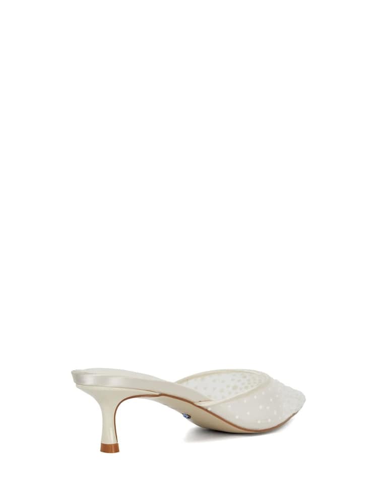 Dune London White Cuddling Bridal Mesh Kitten Mule Heels - Image 5 of 5