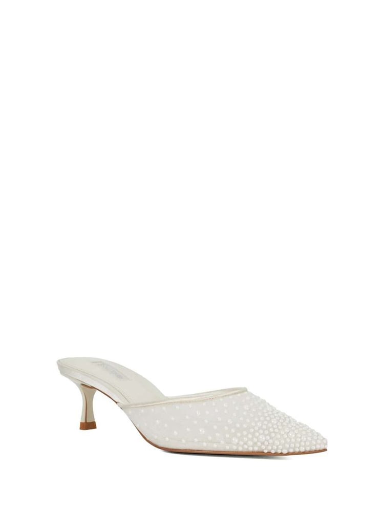 Dune London White Cuddling Bridal Mesh Kitten Mule Heels - Image 5 of 5 Dune London White Cuddling Bridal Mesh Kitten Mule Heels - Image 5 of 5