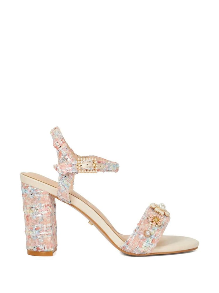 Dune London Pink Mention Enamel Boucle Flower Platform Sandals - Image 1 of 6