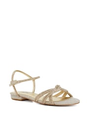 Dune London Gold Noa Flat Metalised Fibre Sandals - Image 2 of 6