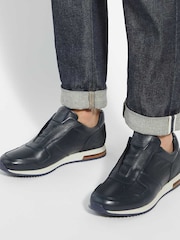 Dune London Blue Trilogy Laceles Laceless Slip On Runner Trainers - Image 1 of 6