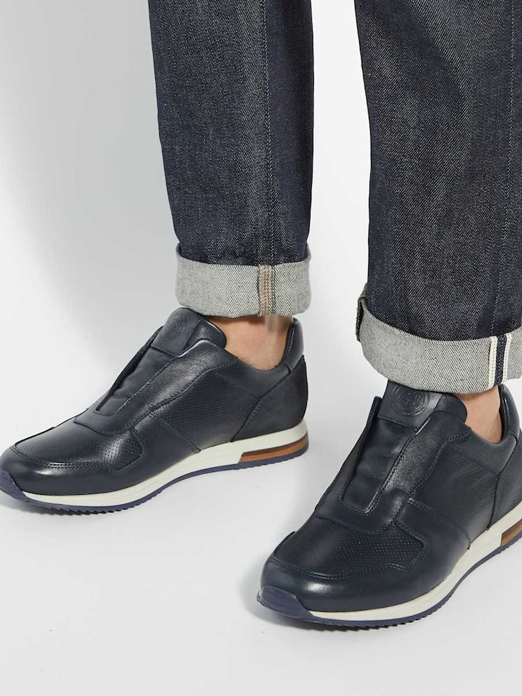 Dune London Blue Trilogy Laceles Laceless Slip On Runner Trainers - Image 1 of 6