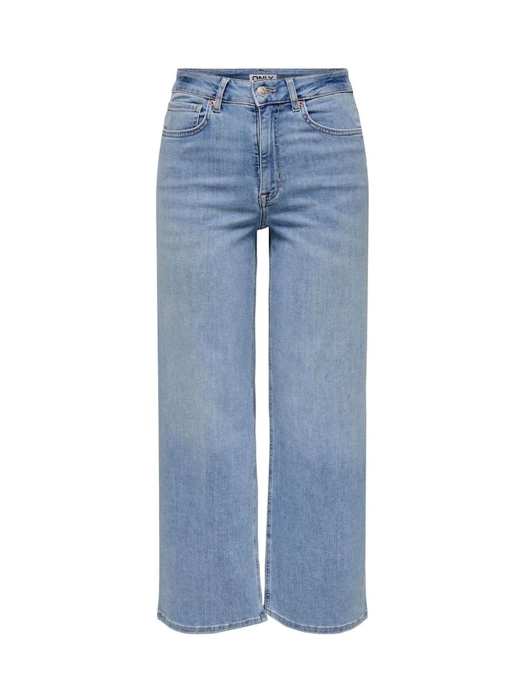 ONLY Blue High Waist Wide Leg Cropped Jeans - Image 1 of 2