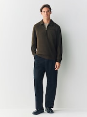Khakigrün - Soft Rib Texture Quarter Zip Neck Fleece - Bild 2 von 6