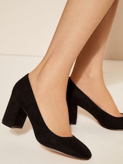 Friends Like These Black Wide Fit Mid Block Heel Round Toe Court Shoes - Image 3 of 4
