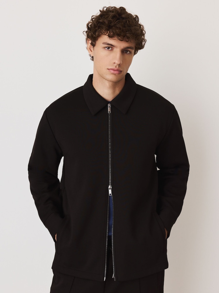 Black Soft Touch Scuba Zip Through Shacket - Image 1 of 4