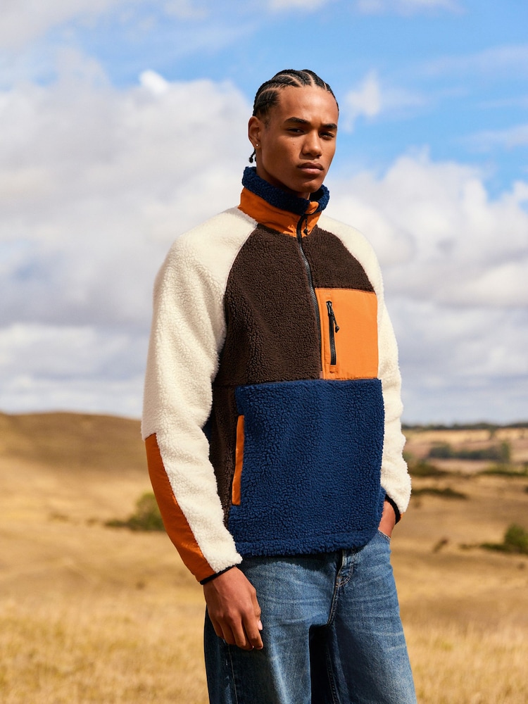Ochre Orange/Ecru Neutral - Colourblock Zip Through Funnel Fleece - Slika 1 iz 5 Ochre Orange/Ecru Neutral - Colourblock Zip Through Funnel Fleece - Slika 1 iz 5