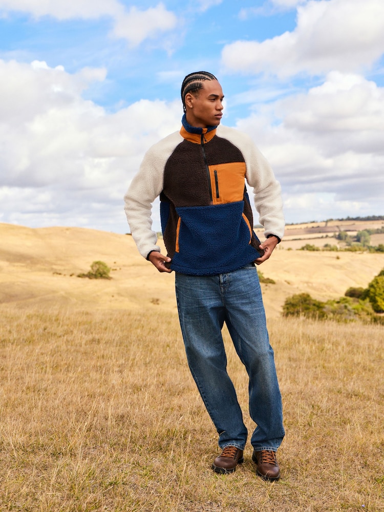 Ochre Orange/Ecru Neutral - Colourblock Zip Through Funnel Fleece - Slika 2 iz 5 Ochre Orange/Ecru Neutral - Colourblock Zip Through Funnel Fleece - Slika 2 iz 5
