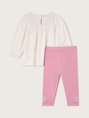 Monsoon Pink Baby Embroidered 100% Cotton Tunic and Leggings Set - Image 3 of 5