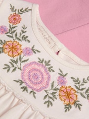 Monsoon Pink Baby Embroidered 100% Cotton Tunic and Leggings Set - Image 5 of 5