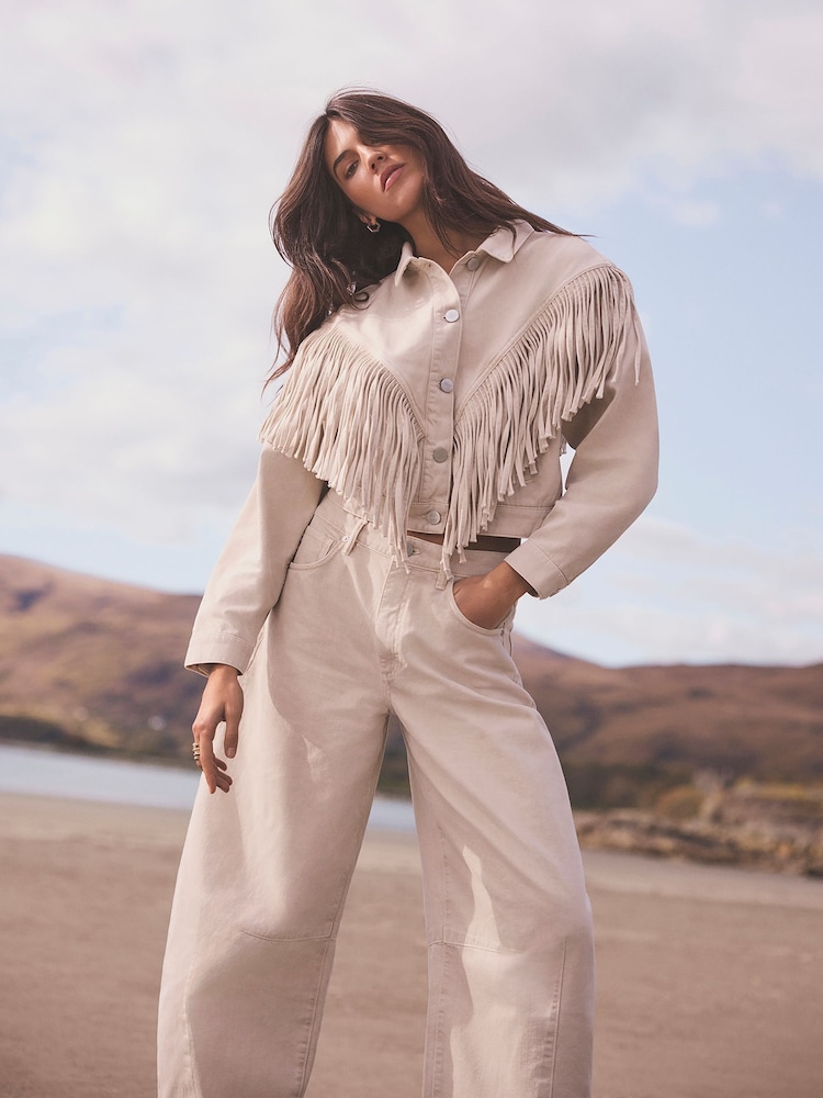 AllSaints White Marlene Frnge Jacket - Image 1 of 9 AllSaints White Marlene Frnge Jacket - Image 1 of 9