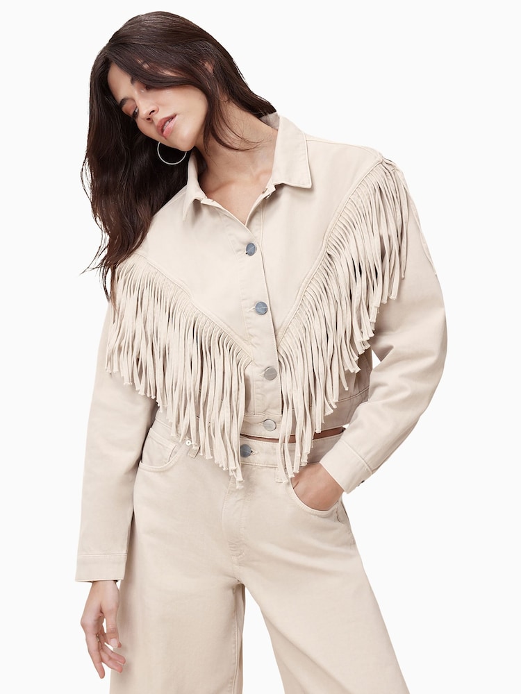 AllSaints White Marlene Frnge Jacket - Image 2 of 9 AllSaints White Marlene Frnge Jacket - Image 2 of 9