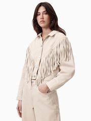 AllSaints White Marlene Frnge Jacket - Image 5 of 9