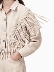 AllSaints White Marlene Frnge Jacket - Image 6 of 9