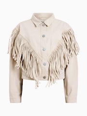 AllSaints White Marlene Frnge Jacket - Image 9 of 9