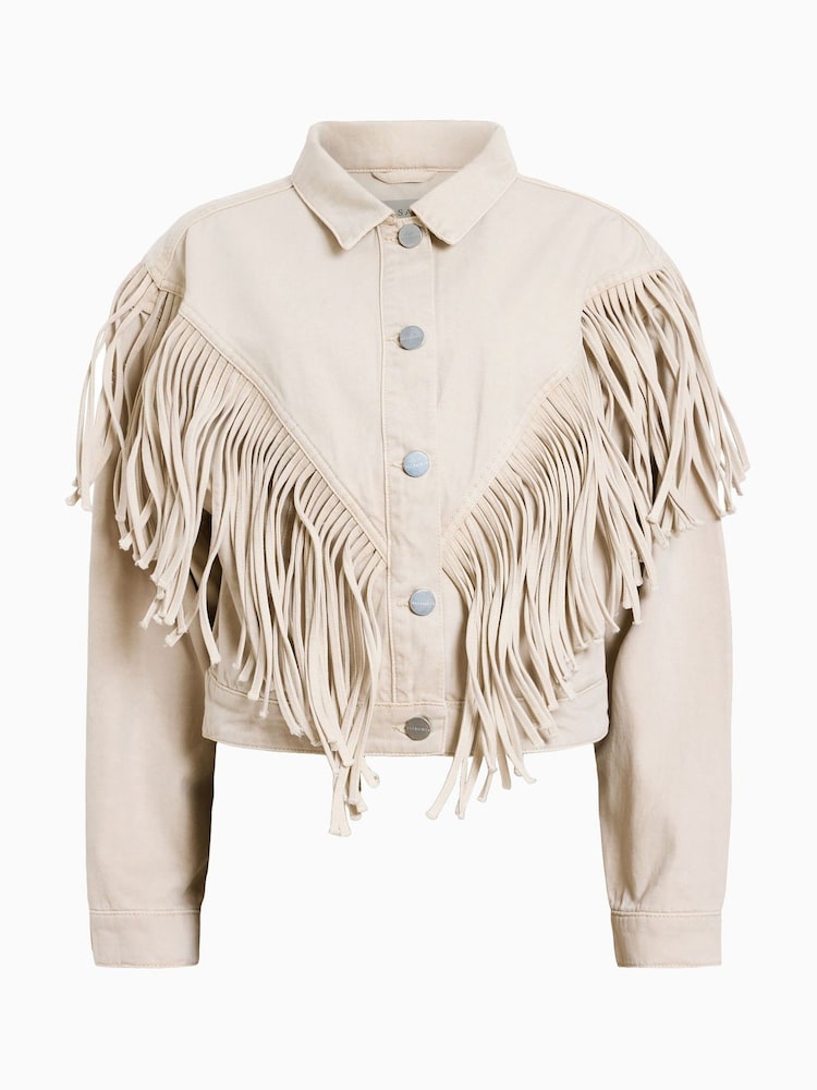 AllSaints White Marlene Frnge Jacket - Image 9 of 9 AllSaints White Marlene Frnge Jacket - Image 9 of 9