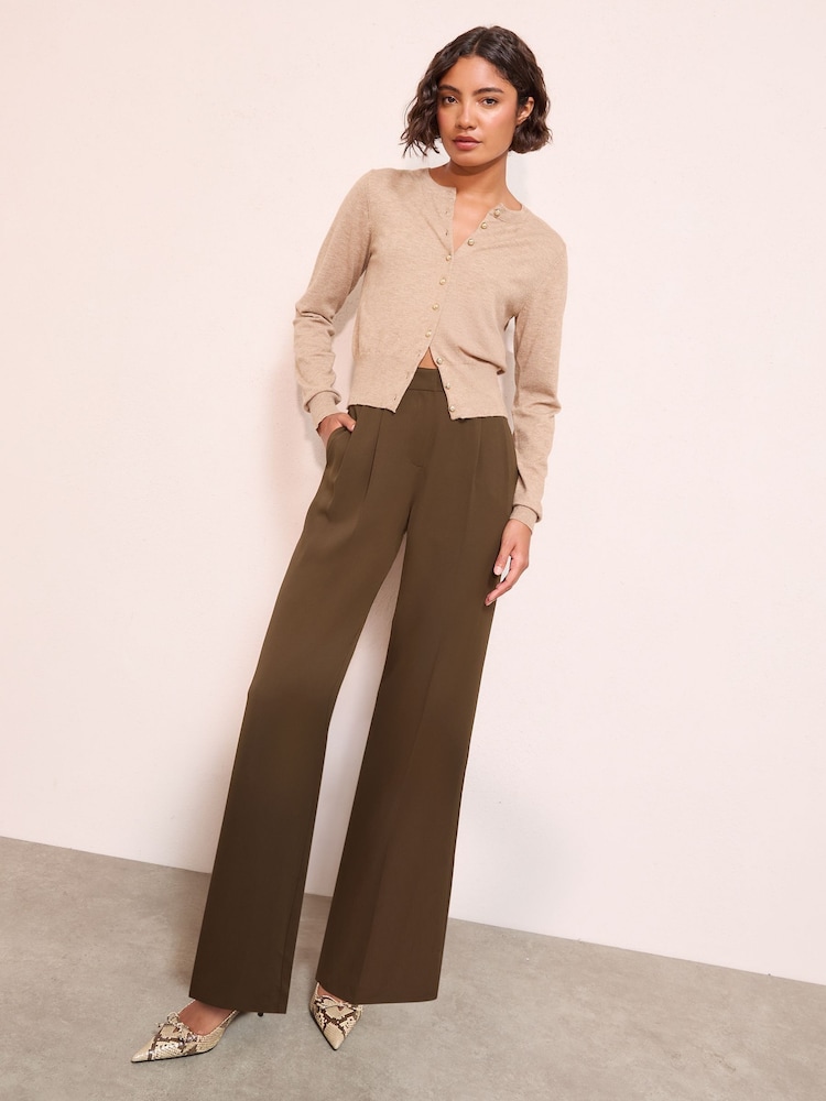 Friends Like These Brown Premium Elastic Back Tailored Wide Leg Trousers - Image 1 of 5 Friends Like These Brown Premium Elastic Back Tailored Wide Leg Trousers - Image 1 of 5