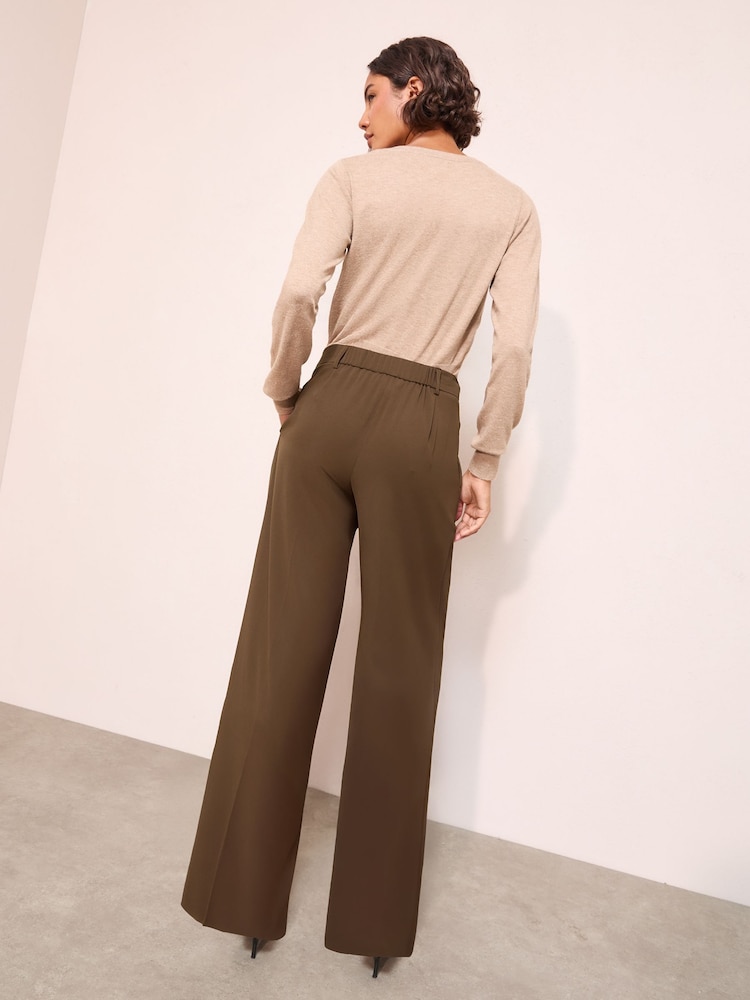 Friends Like These Brown Premium Elastic Back Tailored Wide Leg Trousers - Image 2 of 5 Friends Like These Brown Premium Elastic Back Tailored Wide Leg Trousers - Image 2 of 5