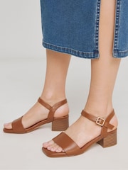 Simply Be Brown Classic Low Block Heel Barely There Sandals Extra In Wide Fit - Image 1 of 4