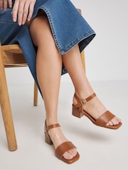 Simply Be Brown Classic Low Block Heel Barely There Sandals Extra In Wide Fit - Image 3 of 4