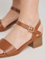 Simply Be Brown Classic Low Block Heel Barely There Sandals Extra In Wide Fit - Image 4 of 4