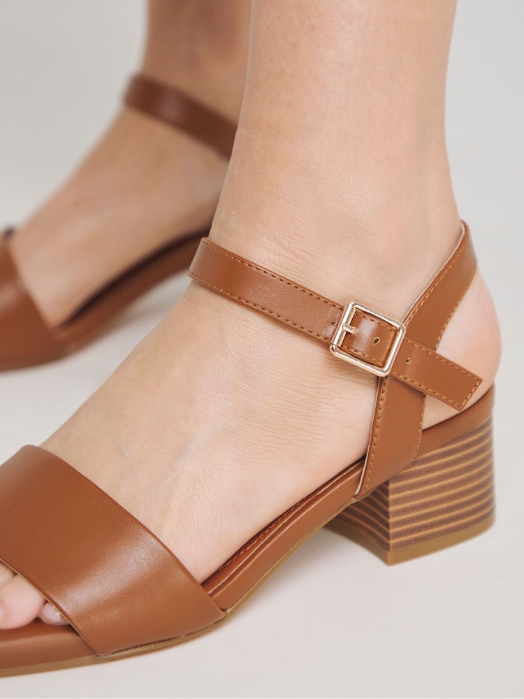 Simply Be Brown Classic Low Block Heel Barely There Sandals Extra In Wide Fit - Image 4 of 4
