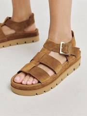 Simply Be Brown Wide Fit Wide Fit Fisherman's Suede Flatform Sandals - Image 3 of 4